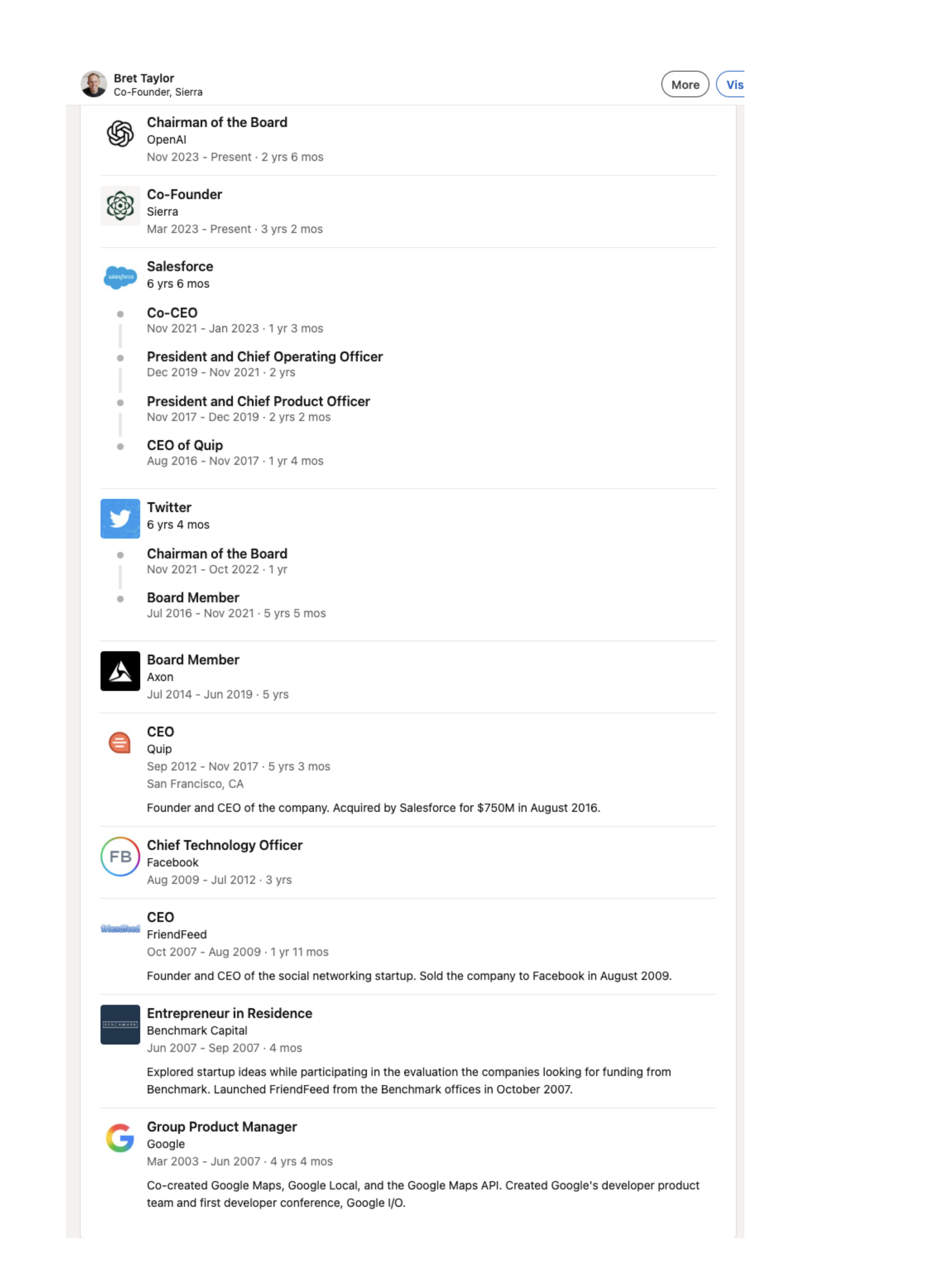 Bret Taylor LinkedIn career trajectory